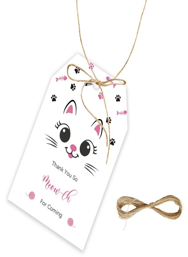 FORSHEEP 50pcs Cat Thank You Tags, Kitty Gift Tag with String for Birthday Party, Thank You Paper Tags for Girl Birthday/Pet Cat Themed Gender Reveal Party Favors - Image 1